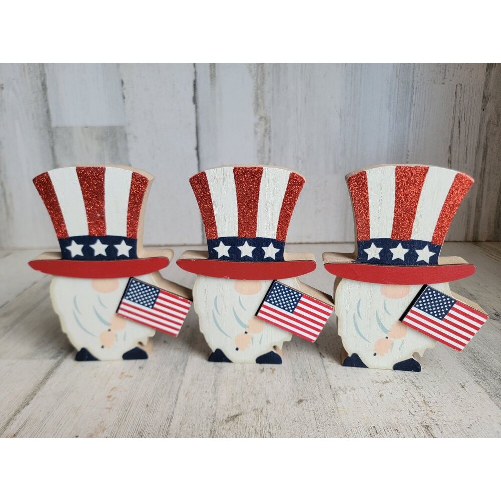 Wooden 4th of July gnome glitter USA set figure decor flag